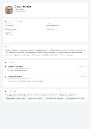 Kabin Memuru ve Hostes Cv Örnekleri cv indir